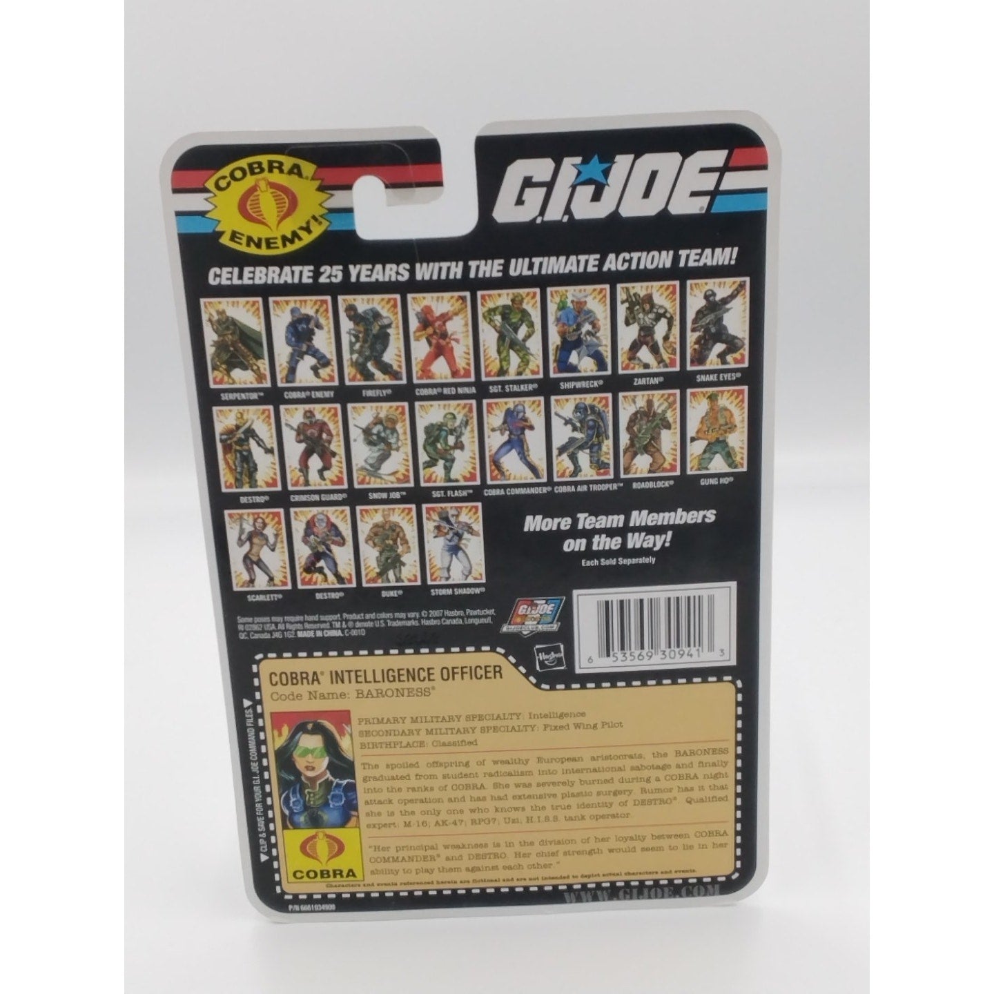 Baroness Gi Joe 25th anniversary on card