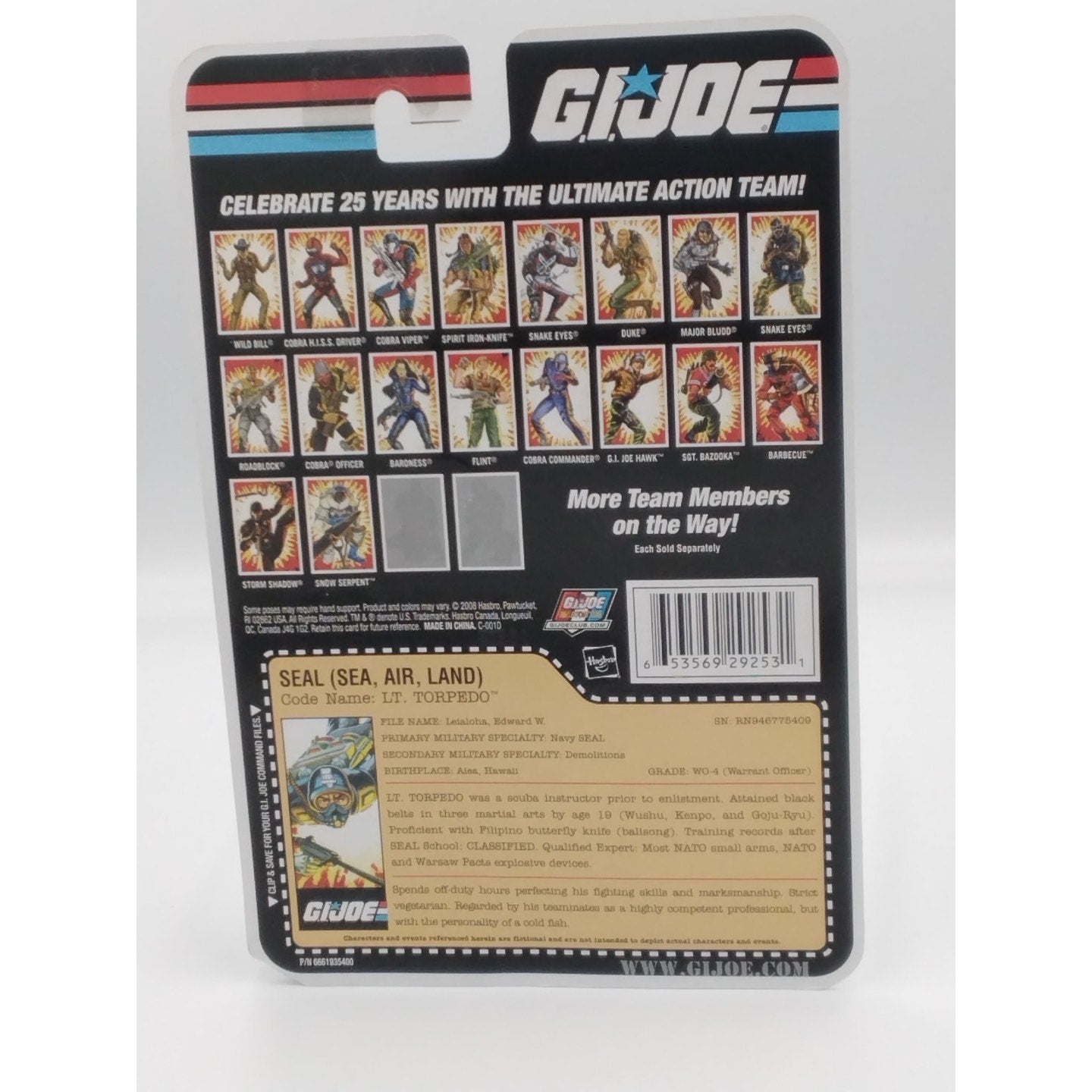 Torpedo Gi Joe 25th anniversary on card