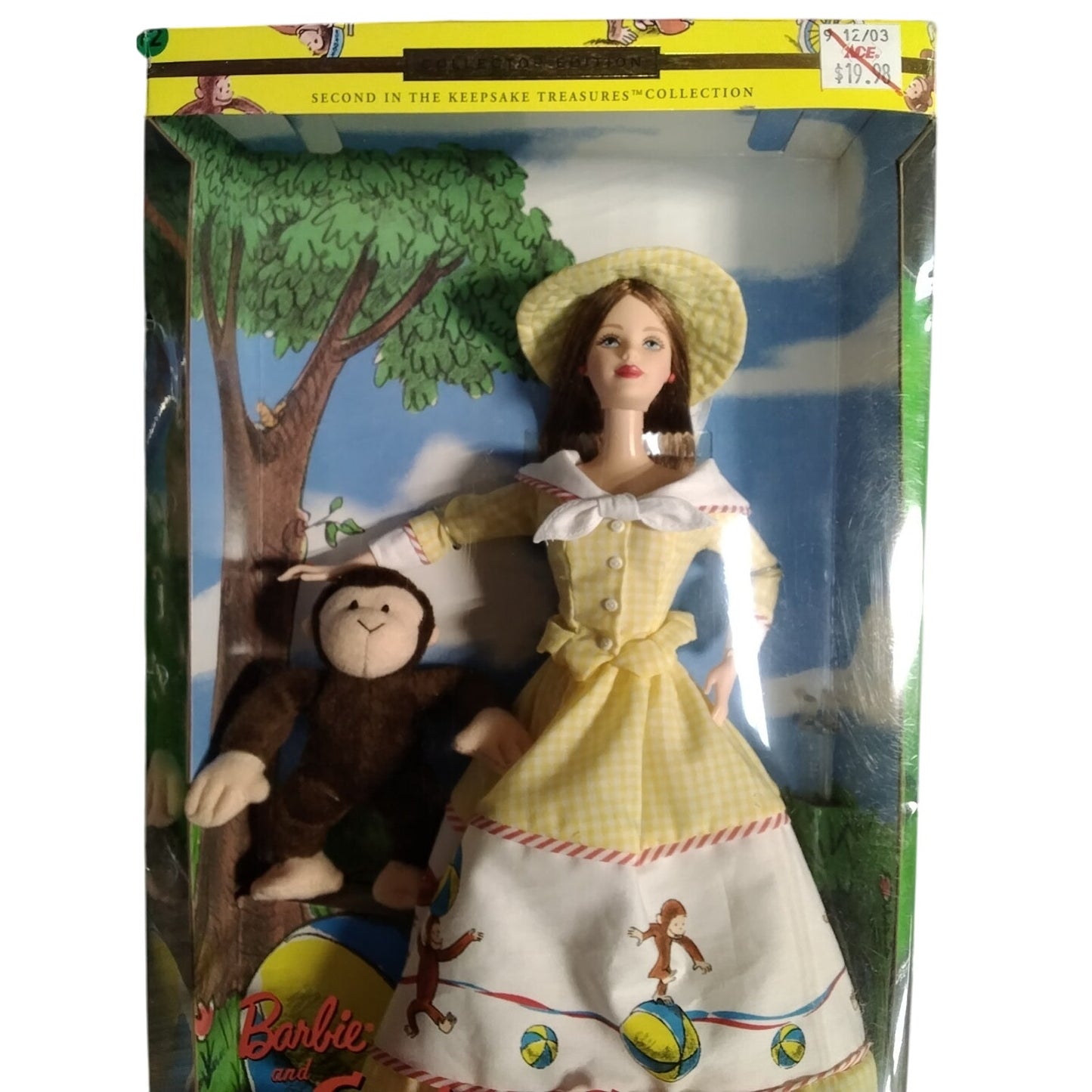 Barbie Collector and Curious George Yellow Dress 2004 Ace Tag Indonesia Fabric