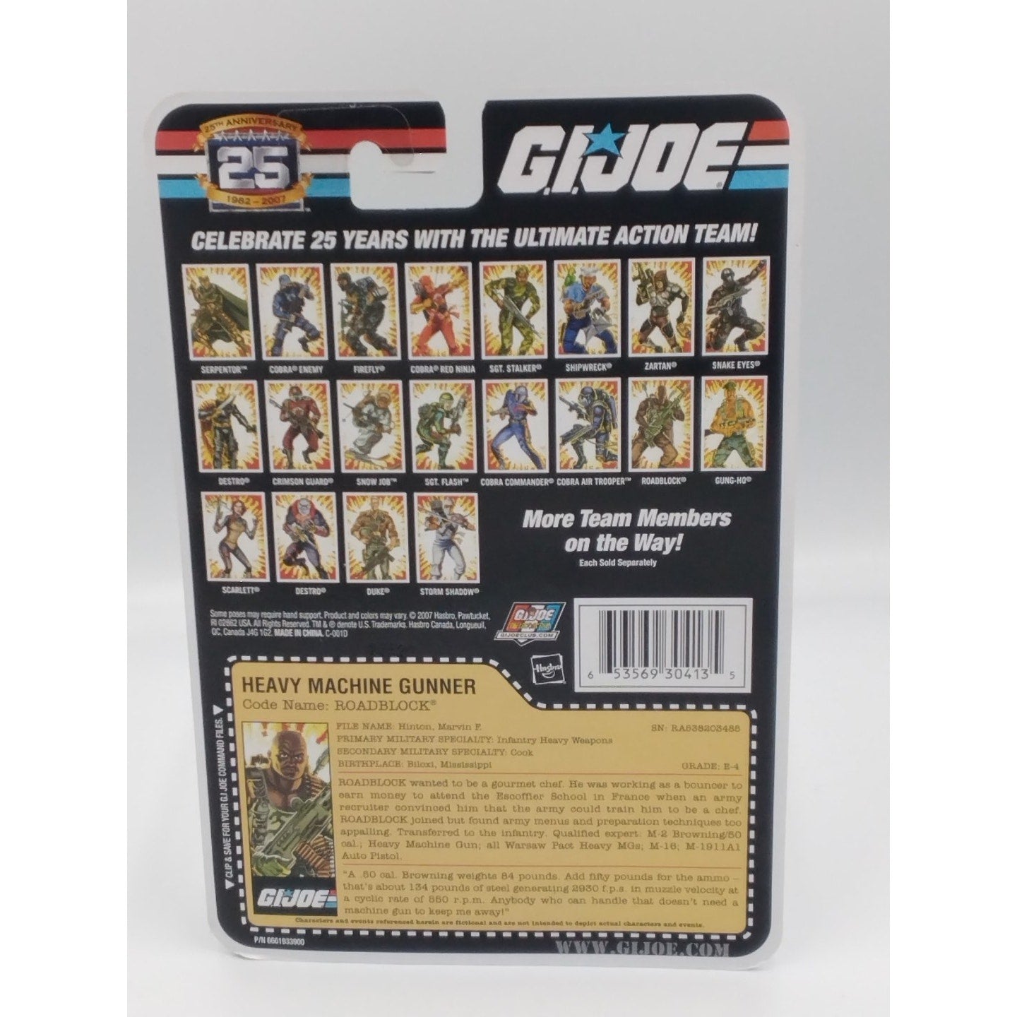 Roadblock Gi Joe 25th anniversary on card