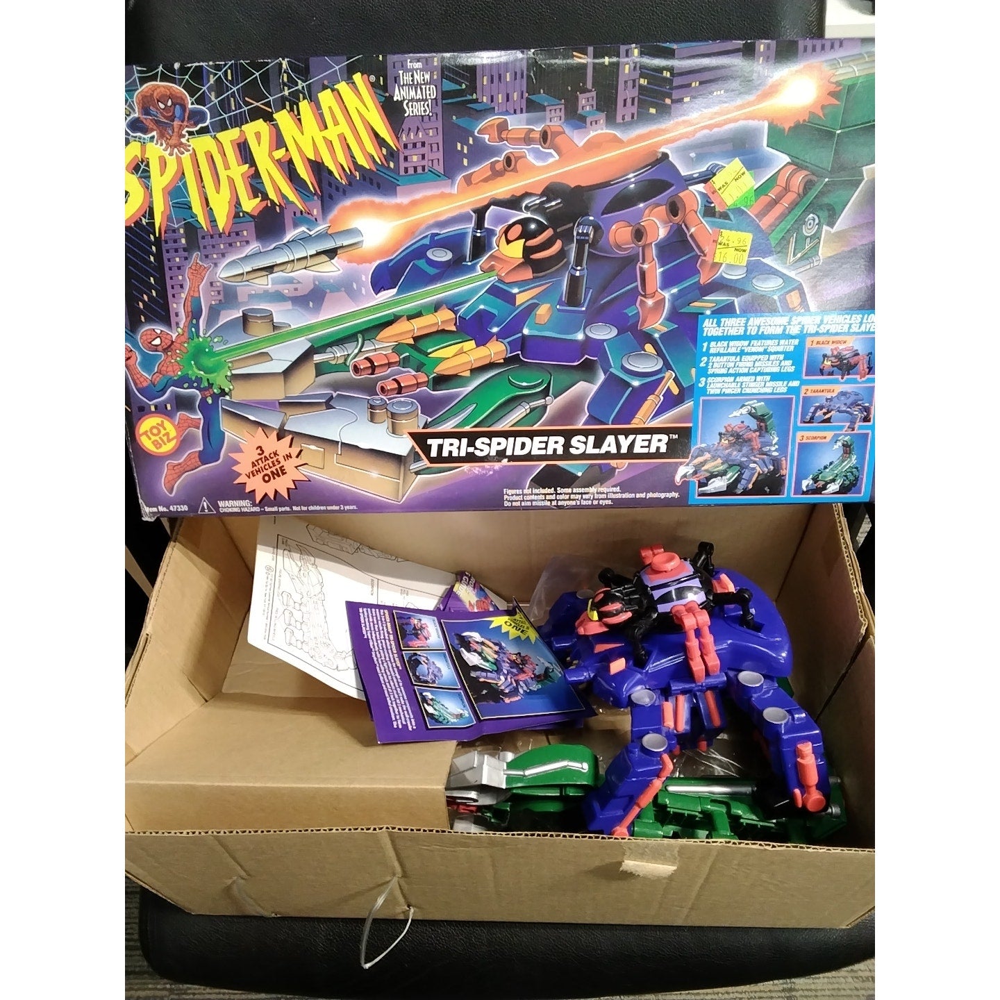 1994 Spider-Man The Animated Series Tri-Spider Slayer Vehicle Toybiz with box