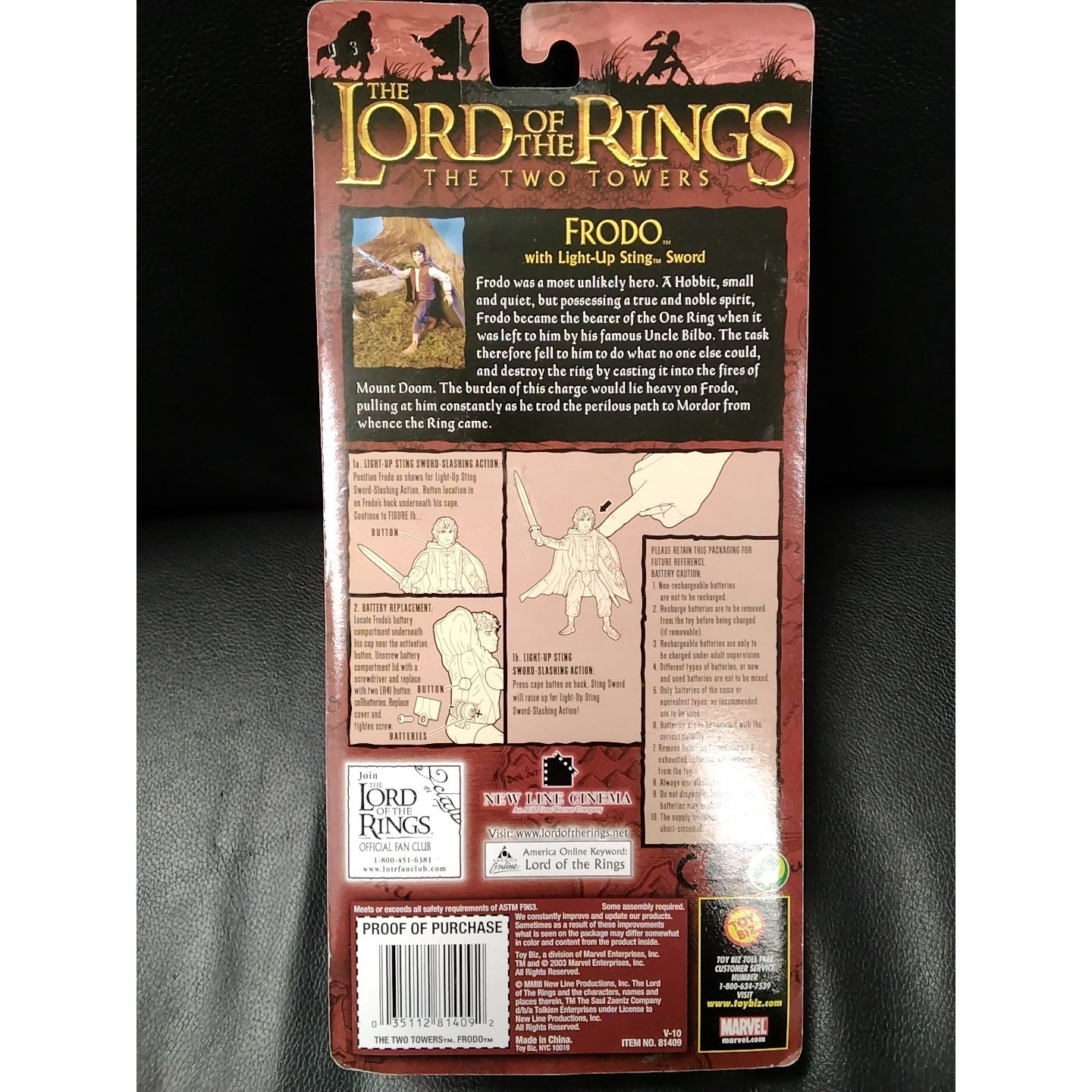 2003 Frodo with Lightup Sword Lord of the Rings Action Figure  in box