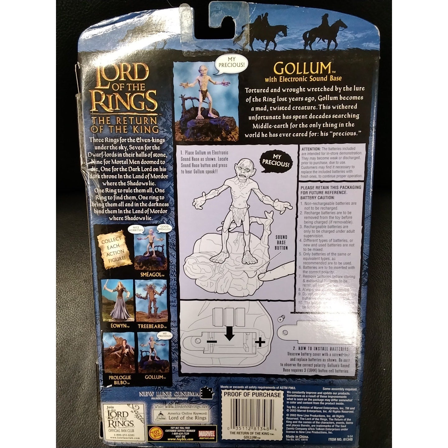 2003 Gollum with Sound Base Lord of the Rings Action Figure  in box