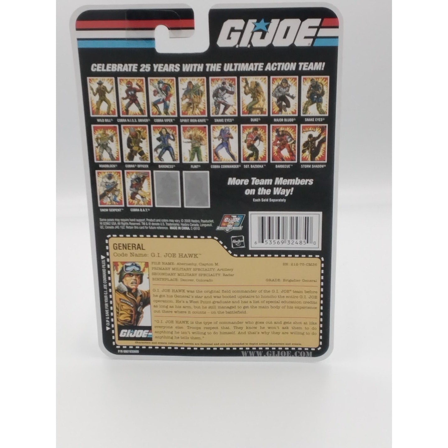 General Hawk Gi Joe 25th anniversary on card