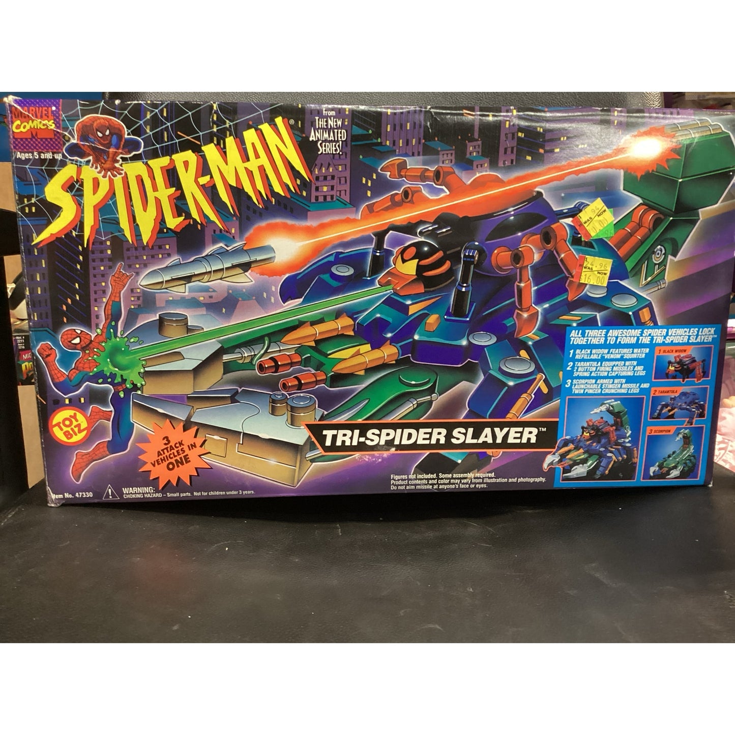 1994 Spider-Man The Animated Series Tri-Spider Slayer Vehicle Toybiz with box