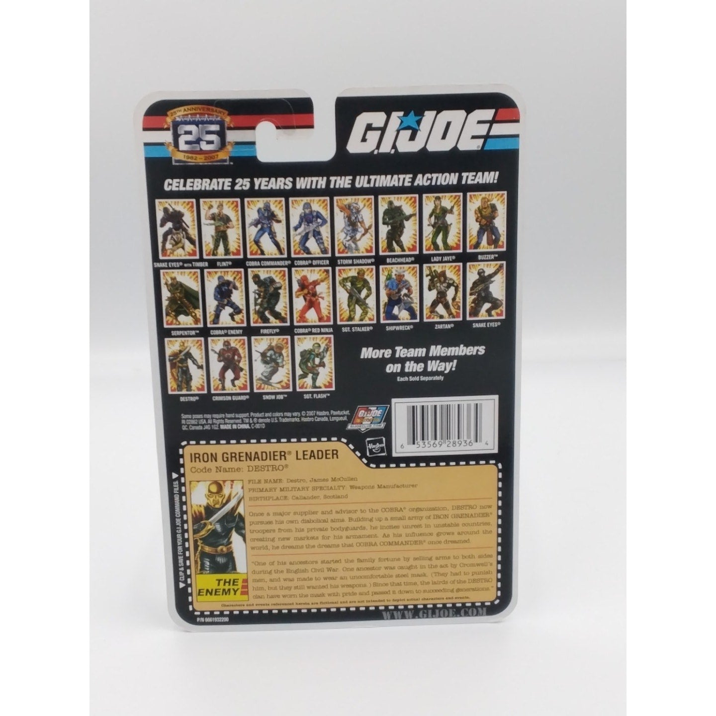 Destro Grenadier Gi Joe 25th anniversary on card