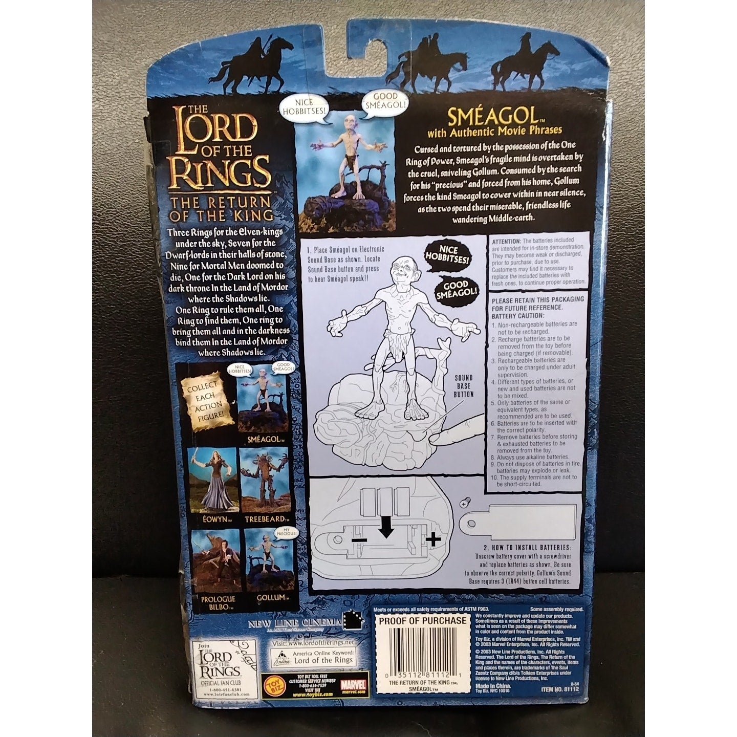 2003 Smeagol with Authentic Movie Phrases Lord of the Rings Action Figure  in box