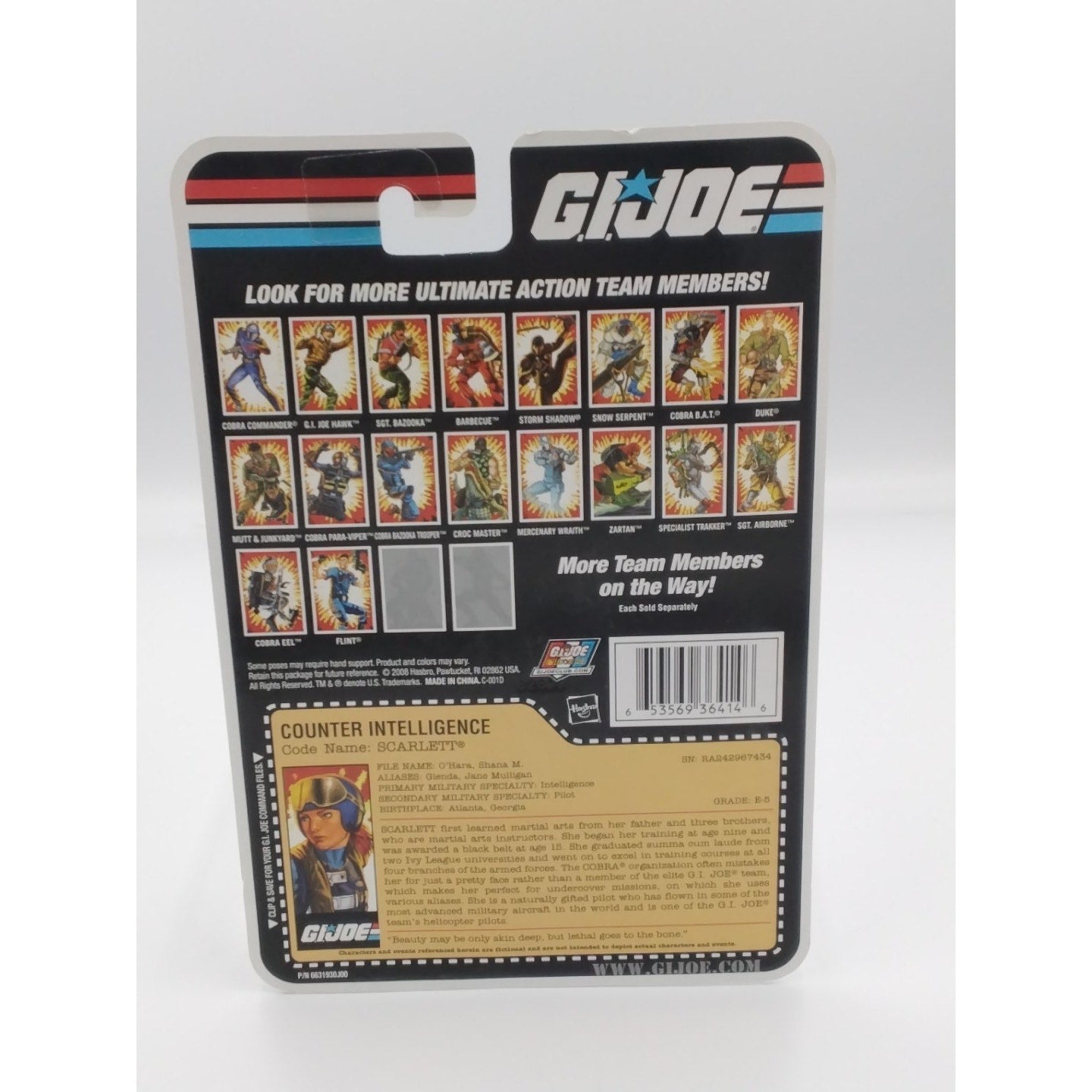 Scarlett counter intelligence Gi Joe 25th anniversary on card